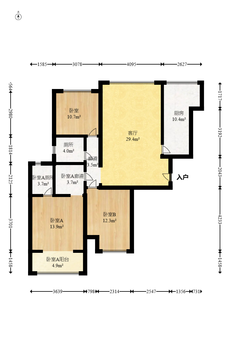 莲香园  3室2厅2卫   100.00万室内图1