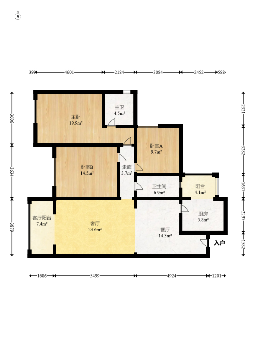 北辰中央公园E区  3室2厅2卫   136.00万室内图1