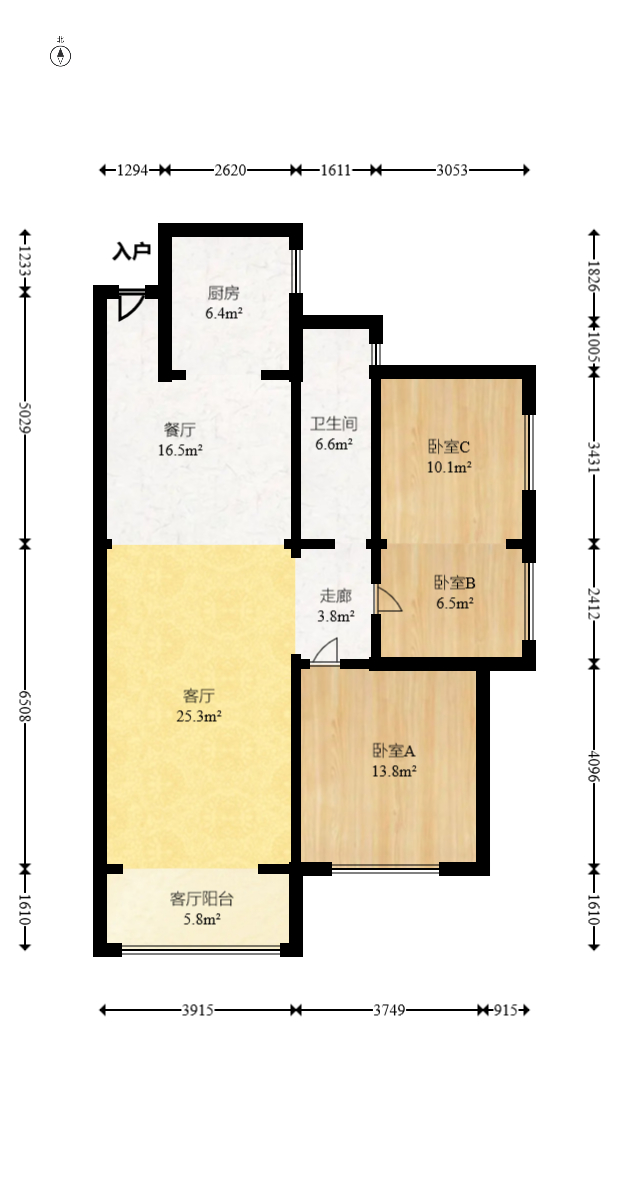鑫远悦城（鑫远悦时代）  3室2厅1卫   105.00万室内图1