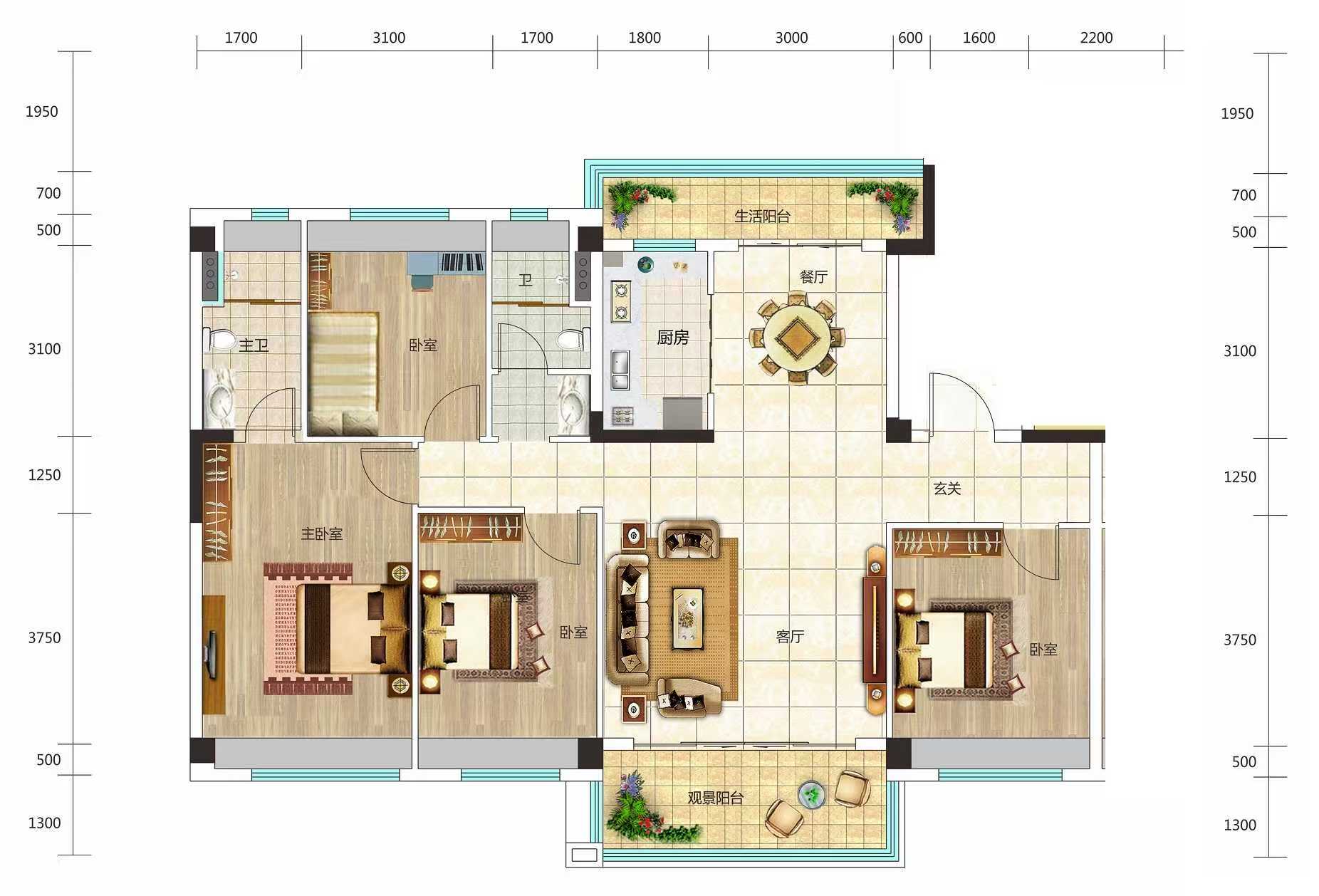 中梁龙泉台  3室2厅2卫   72.80万室内图1