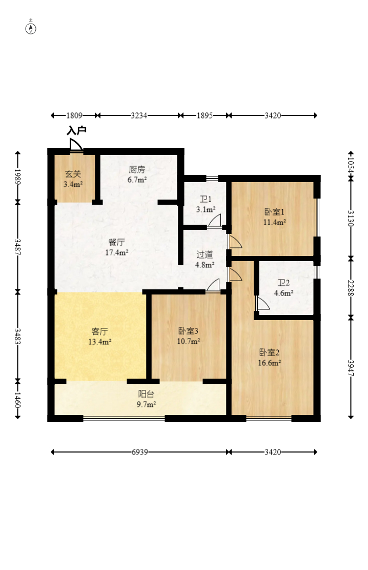 万科滨河道 3室2厅2卫 160.0万 万科滨河道 3室2厅2卫 160.0万户型图