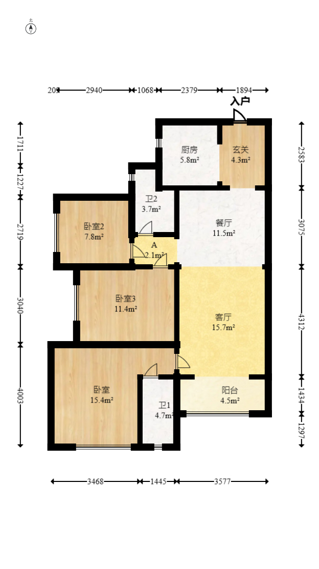 万科滨河道 3室2厅2卫 128.0万 万科滨河道 3室2厅2卫 128.0万户型图