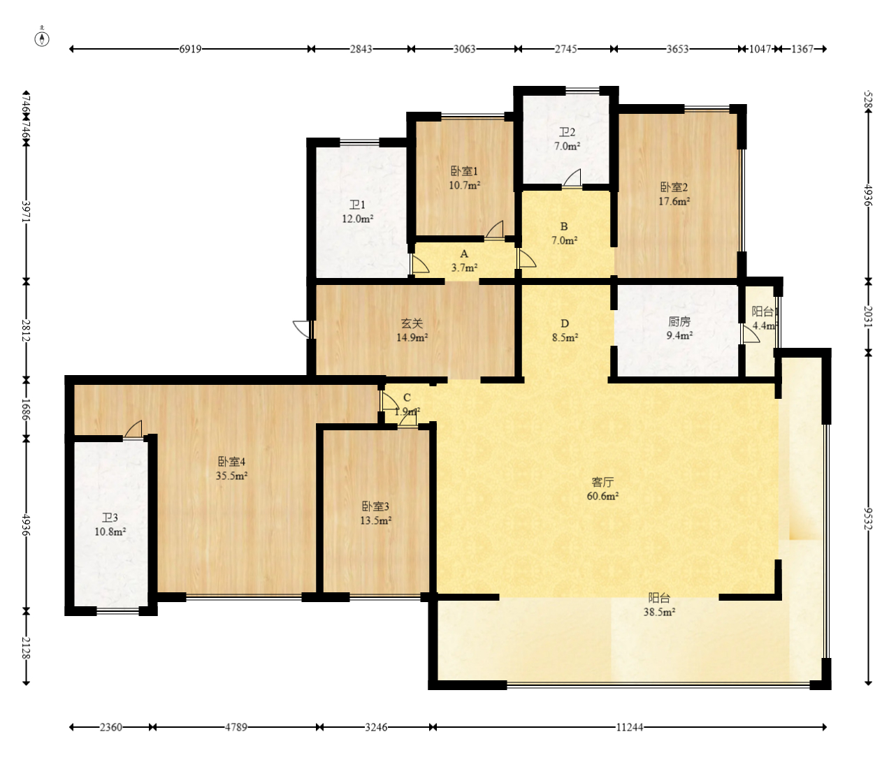 越秀湘江星汇城三期  4室2厅3卫    320.0万室内图1