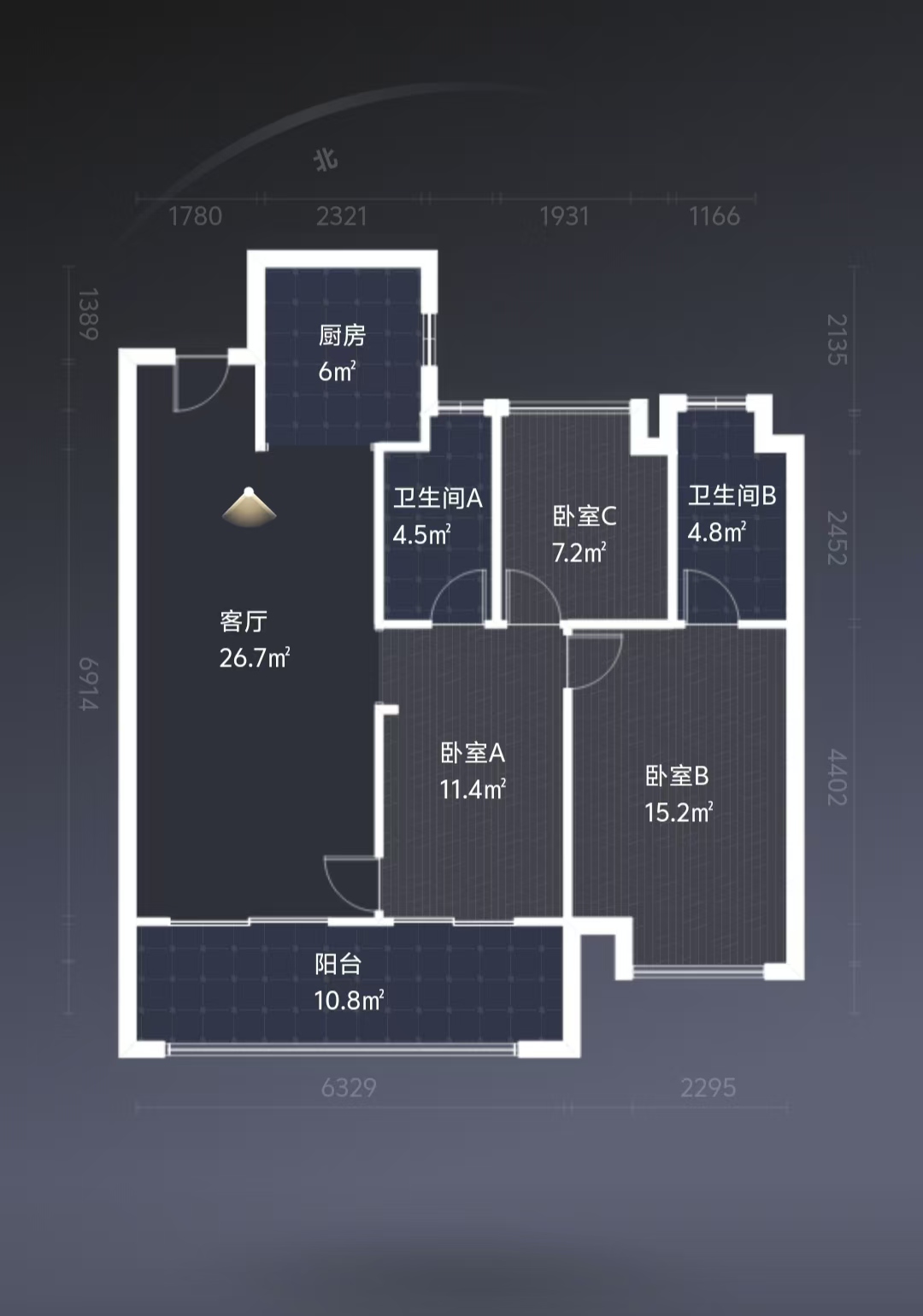 建发央著  3室2厅2卫   68.00万室内图1