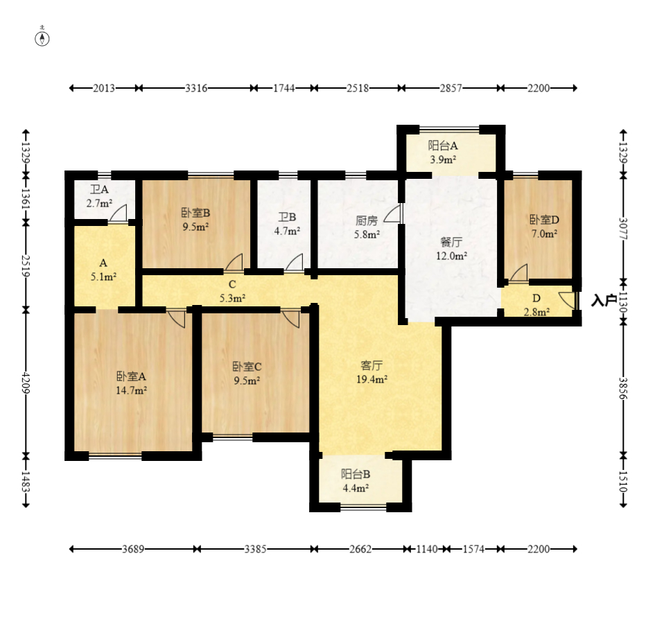福天藏郡院子  4室2厅2卫    115.0万 福天藏郡院子  4室2厅2卫    115.0万户型图