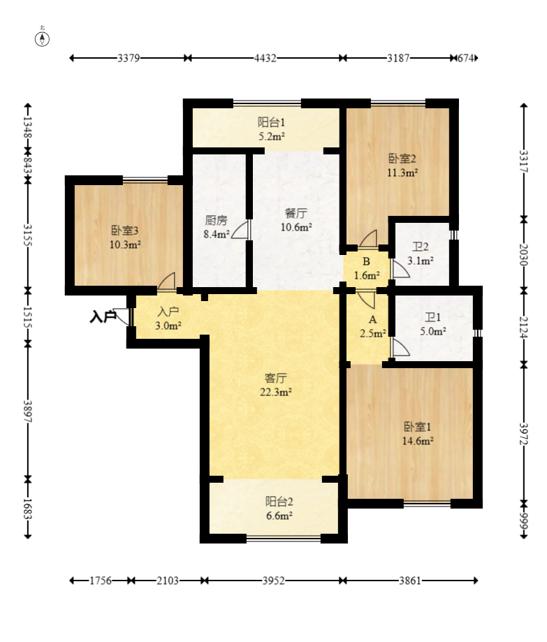 荣悦台  3室2厅2卫   177.00万室内图1