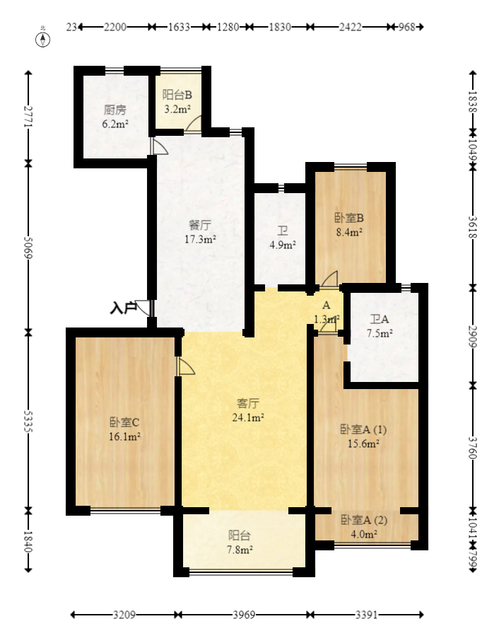 达美溪湖湾 3室2厅2卫 260.0万 达美溪湖湾 3室2厅2卫 260.0万户型图