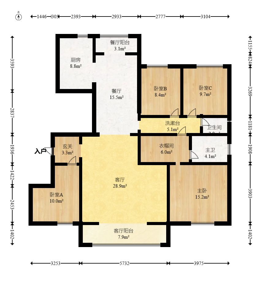 江悦和鸣  4室2厅2卫    3500.0元/月户型图