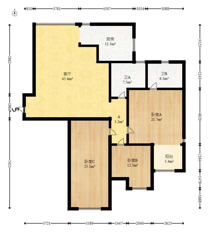 公园9号  3室2厅2卫   278.00万室内图1
