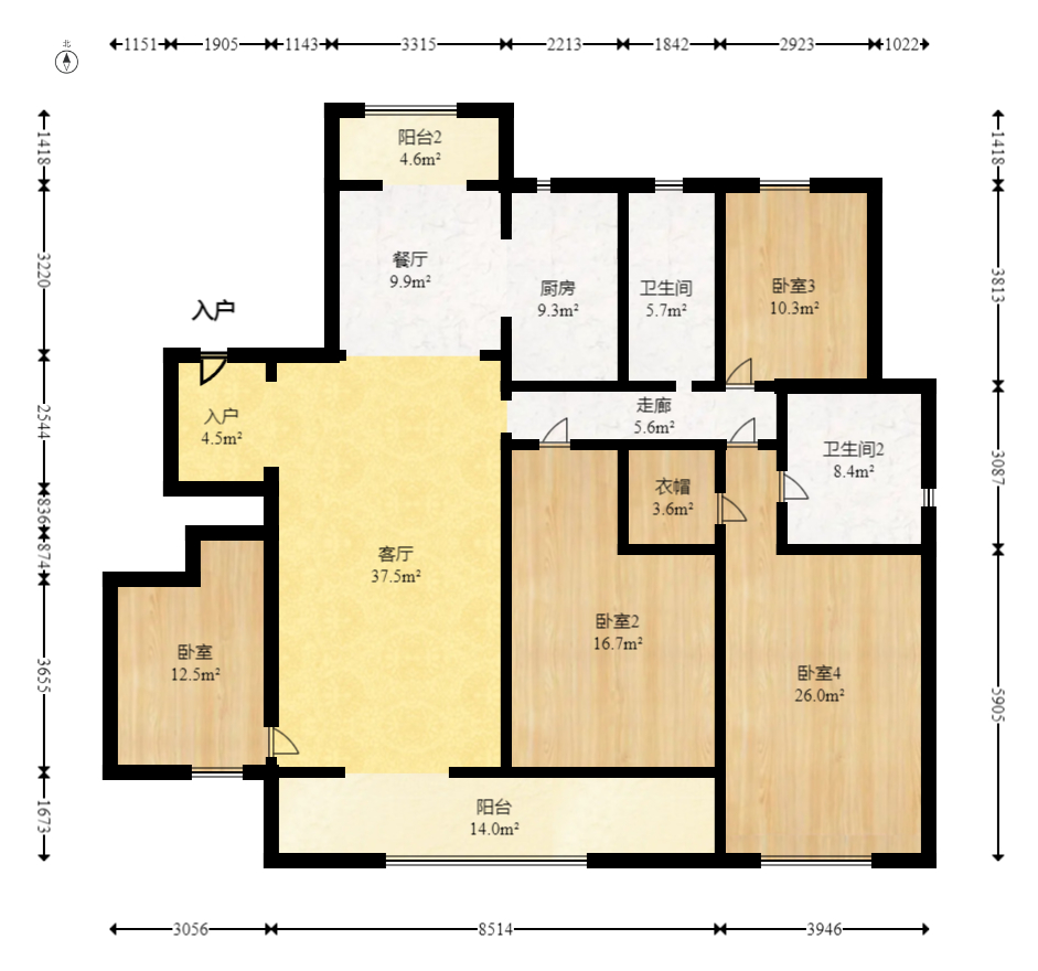 金茂建发观悦  4室2厅2卫   269.00万室内图1