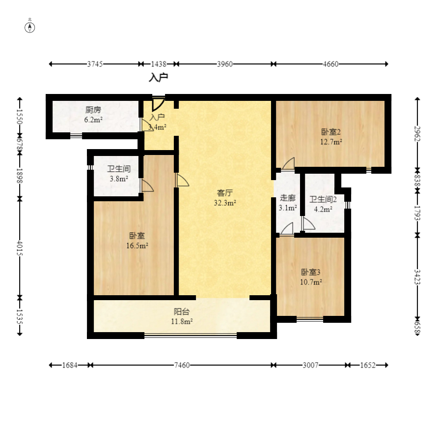 金茂建发观悦  3室2厅2卫   171.50万室内图1