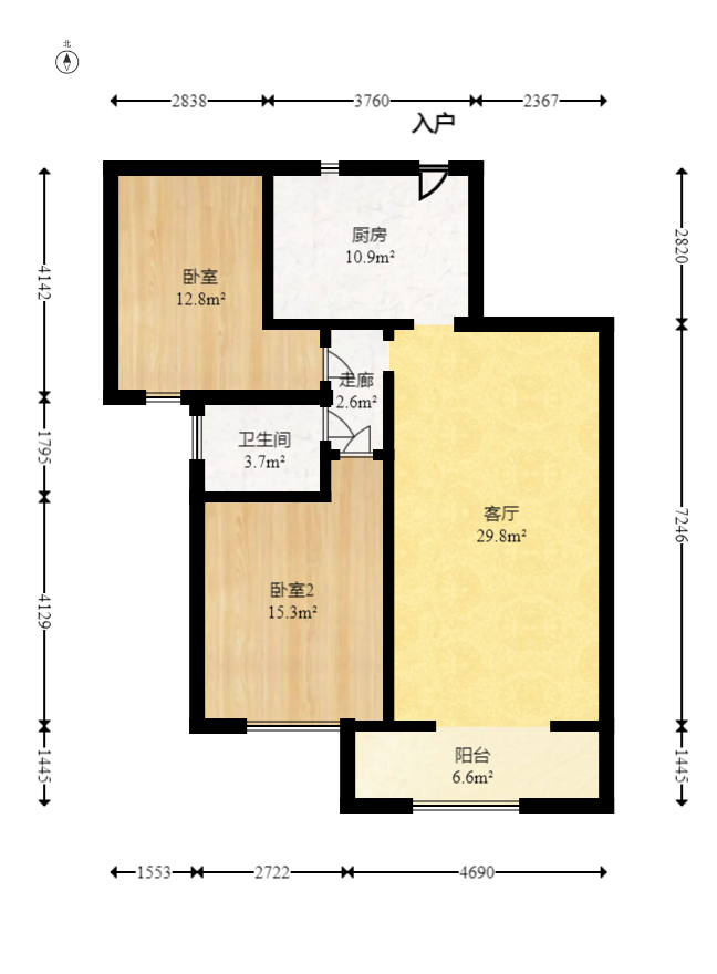 汇一城（汇壹公馆）  2室2厅1卫    61.8万室内图1