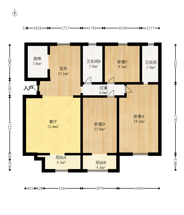 城市山水豪园（山水城市风景）  3室2厅2卫   125.00万室内图1