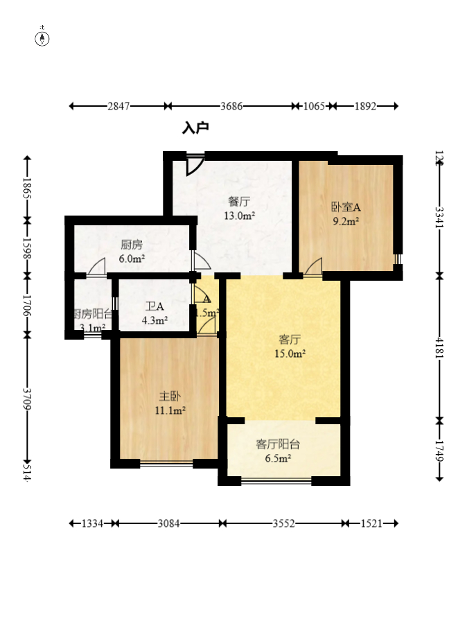 华韵城市海岸  2室2厅1卫   108.00万室内图1