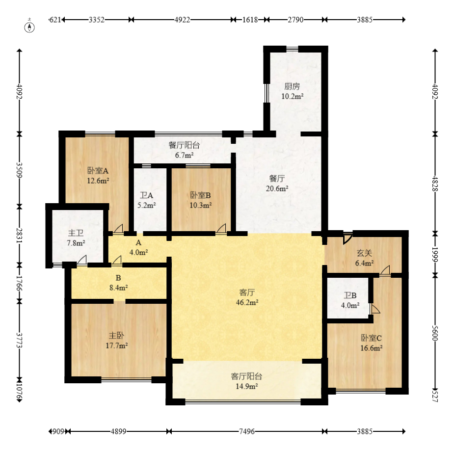 滨江府1913  4室2厅3卫   521.40万室内图1