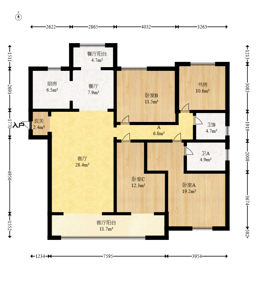 轨道中建麓江府  4室2厅2卫   198.00万室内图1