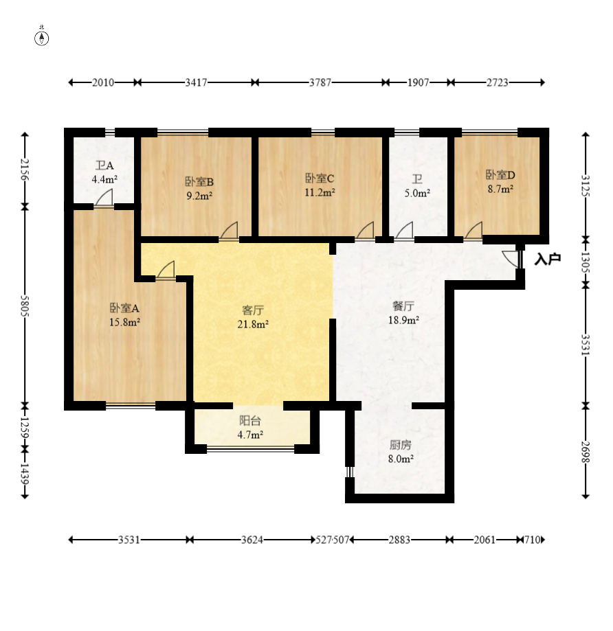 凯特梅溪紫郡  4室2厅2卫    105.0万室内图1