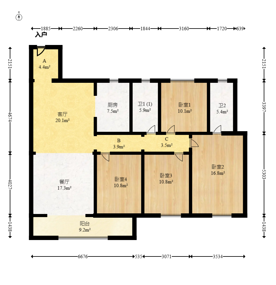 旭辉国悦府  4室2厅2卫   198.00万室内图1