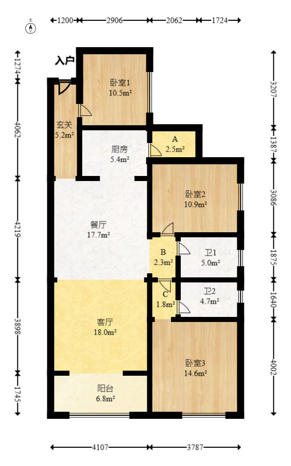 润和又一城  3室2厅2卫    83.8万室内图1