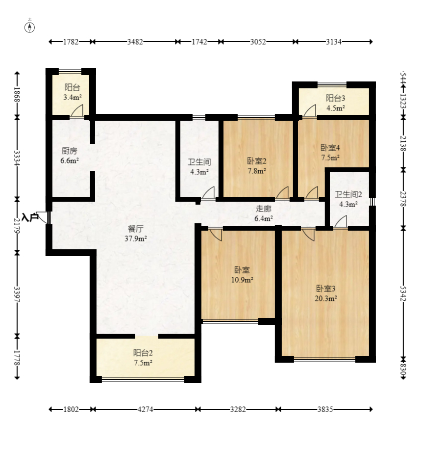 南益名士豪庭  4室2厅2卫    120.0万室内图1