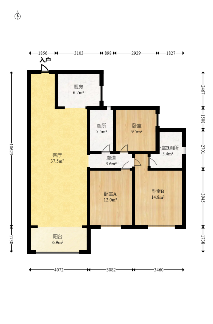 深业鹭栖府  3室2厅1卫   189.00万室内图1
