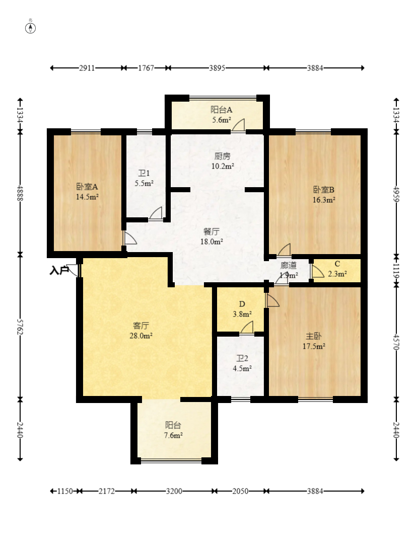 江山帝景雅典 3室2厅2卫 120.0万 江山帝景雅典 3室2厅2卫 120.0万户型图