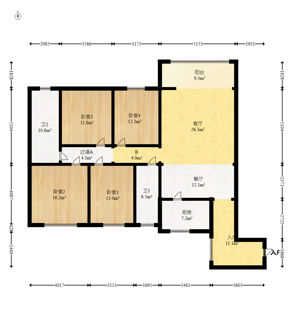 高桥现代商贸城  4室2厅2卫    98.0万室内图1