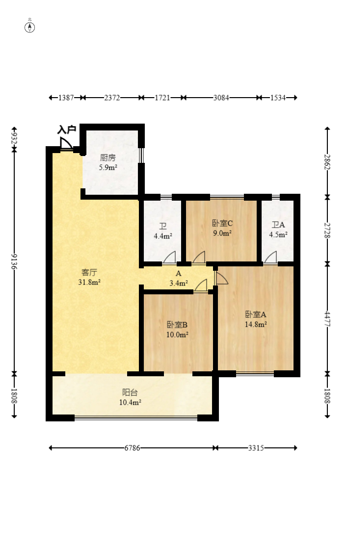 长房悦香山  3室2厅2卫   138.00万室内图1
