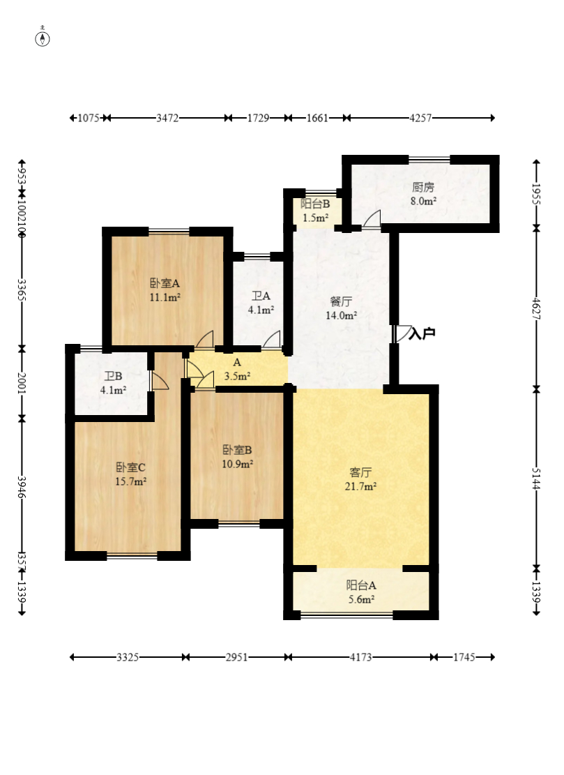 丽发新城  3室2厅2卫   118.00万室内图1