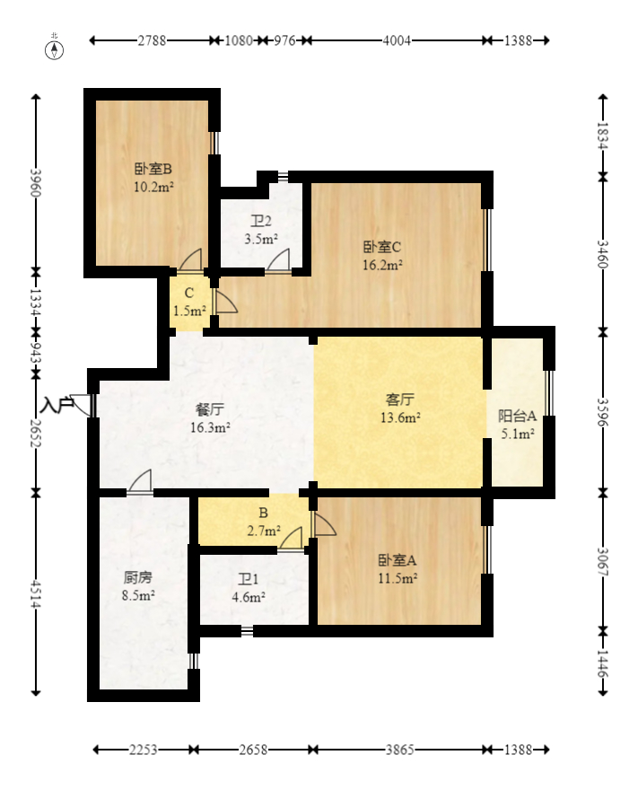 优山美地  3室2厅2卫   119.80万室内图1