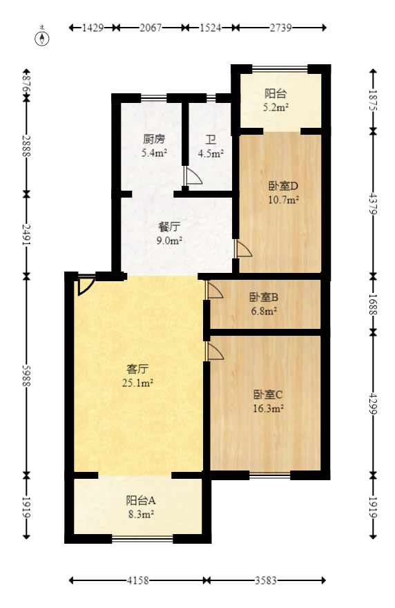 景环小区  3室2厅1卫   65.00万室内图1
