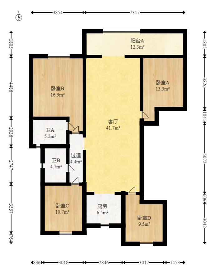 龙湖日盛奕境  4室2厅1卫    156.0万室内图1