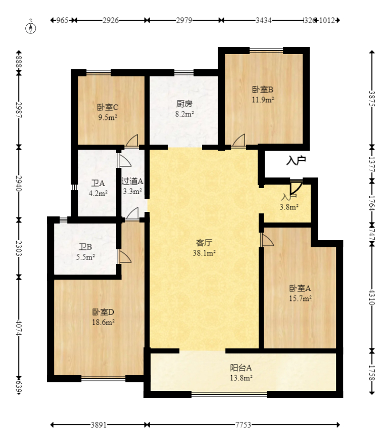 长房岭秀时代  4室2厅1卫   165.00万室内图1