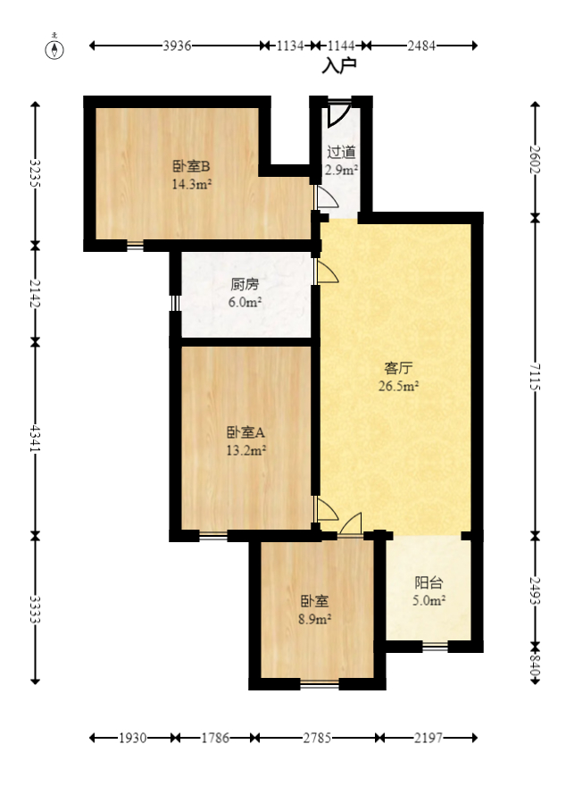长房岭秀时代  4室2厅2卫   190.00万室内图1