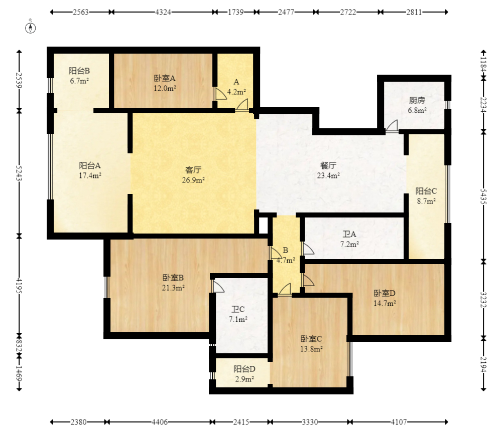 华盛世纪新城  4室2厅2卫    144.5万 华盛世纪新城  4室2厅2卫    144.5万户型图