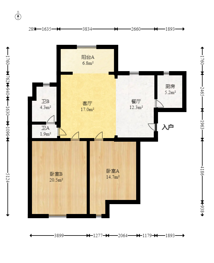新盛珑璟台  3室1厅1卫   71.00万室内图1