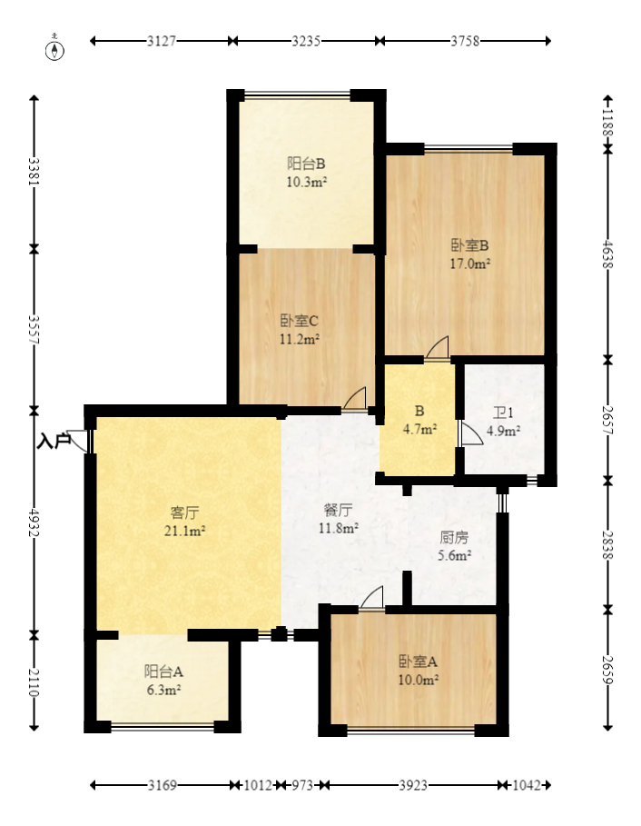中城丽景香山园  3室2厅1卫   125.00万室内图1