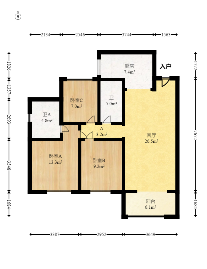 中建梅溪湖中心  3室2厅2卫   159.00万室内图1