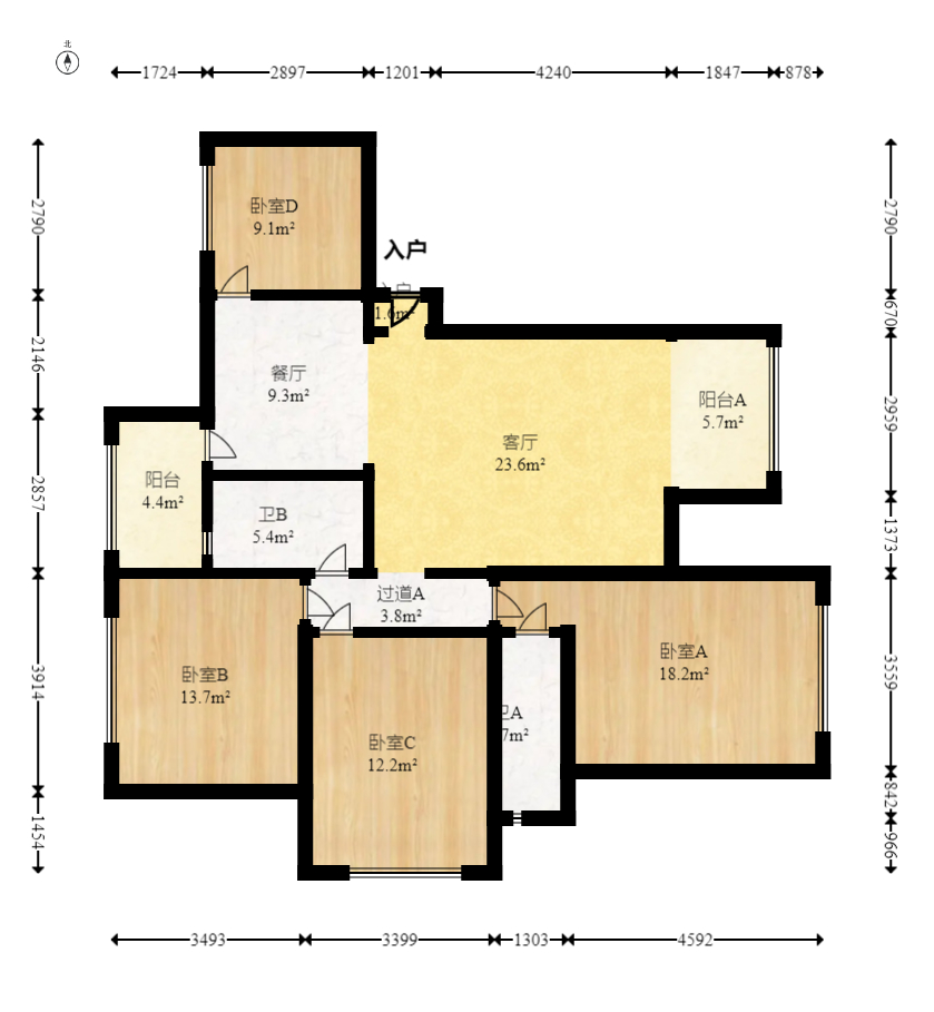 欧莱雅郡 4室2厅2卫 98.0万 欧莱雅郡 4室2厅2卫 98.0万户型图