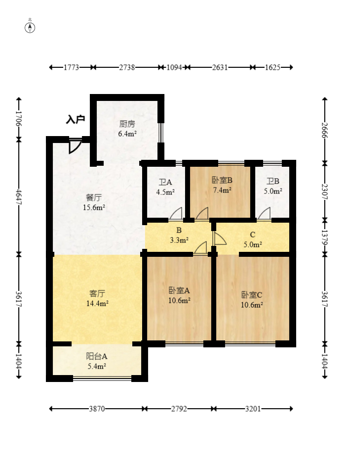 万科魅力之城  3室2厅2卫   115.00万室内图1