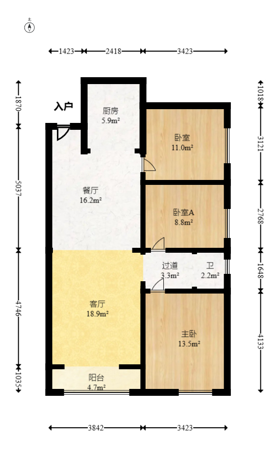 楚天世纪城西苑  3室2厅1卫   78.80万室内图1