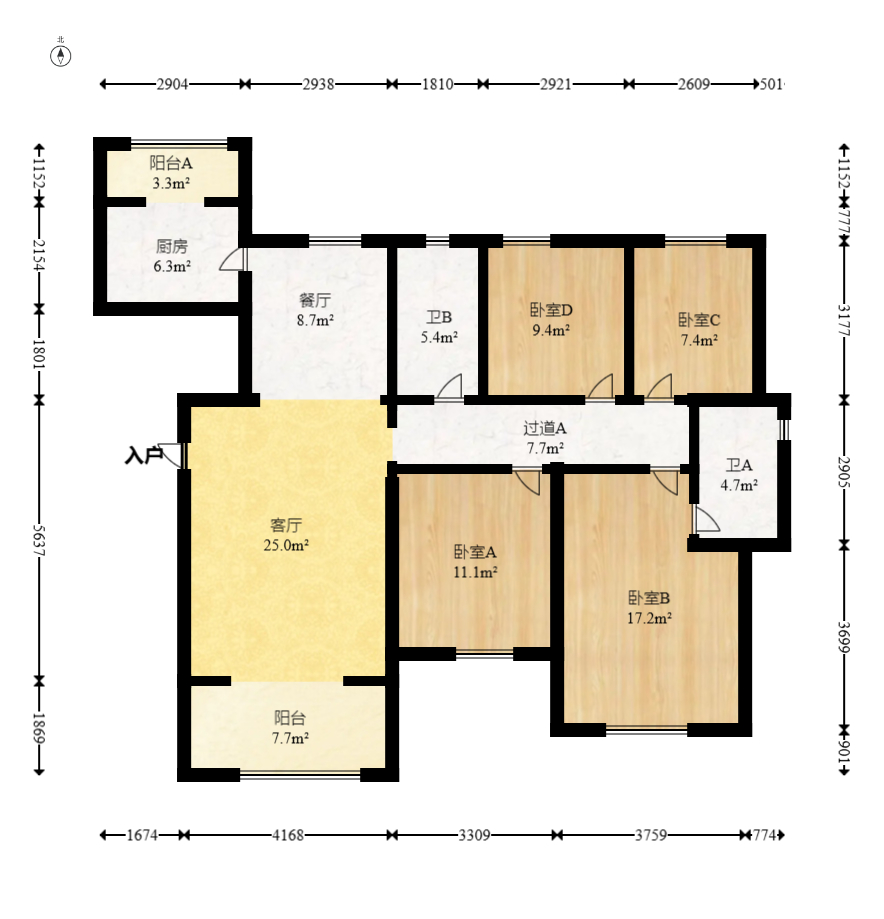 中建嘉和城  4室2厅2卫   130.50万室内图1