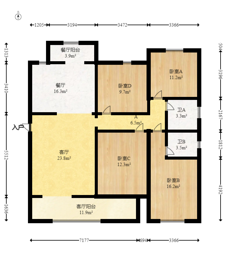 华杰天骄（滨江福源里）  4室2厅2卫   238.00万室内图1