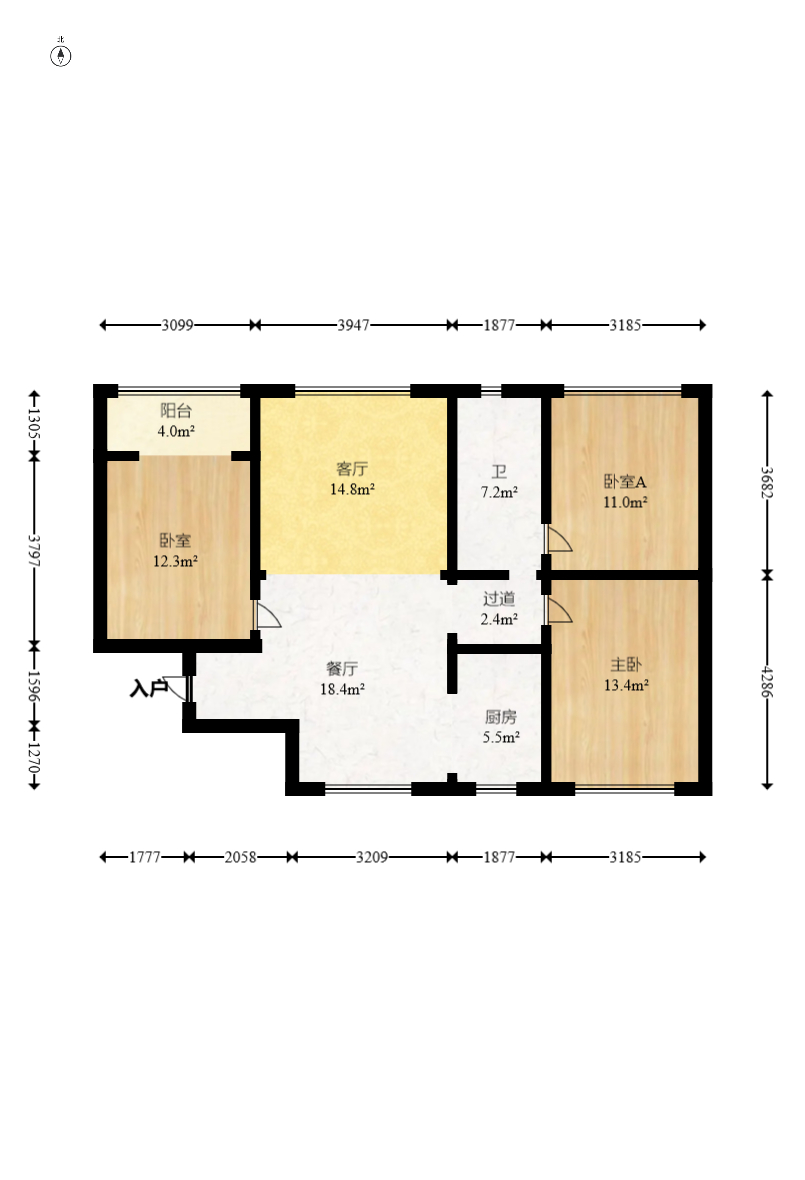 蝴蝶谷 3室2厅1卫 63.8万 蝴蝶谷 3室2厅1卫 63.8万户型图