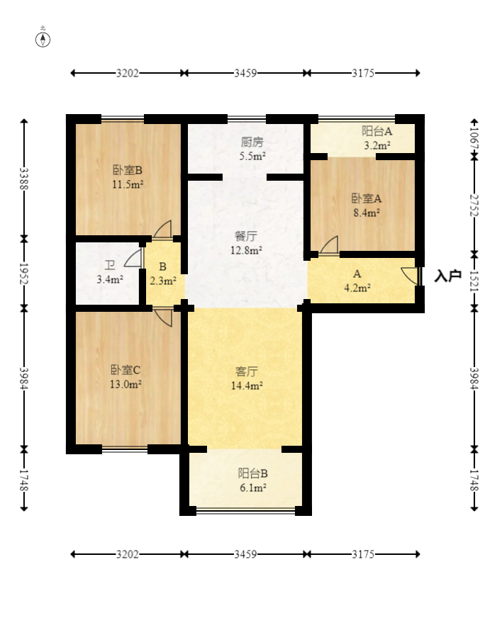 碧桂园公园壹号（凯怡茗苑）  3室2厅1卫   70.00万室内图1