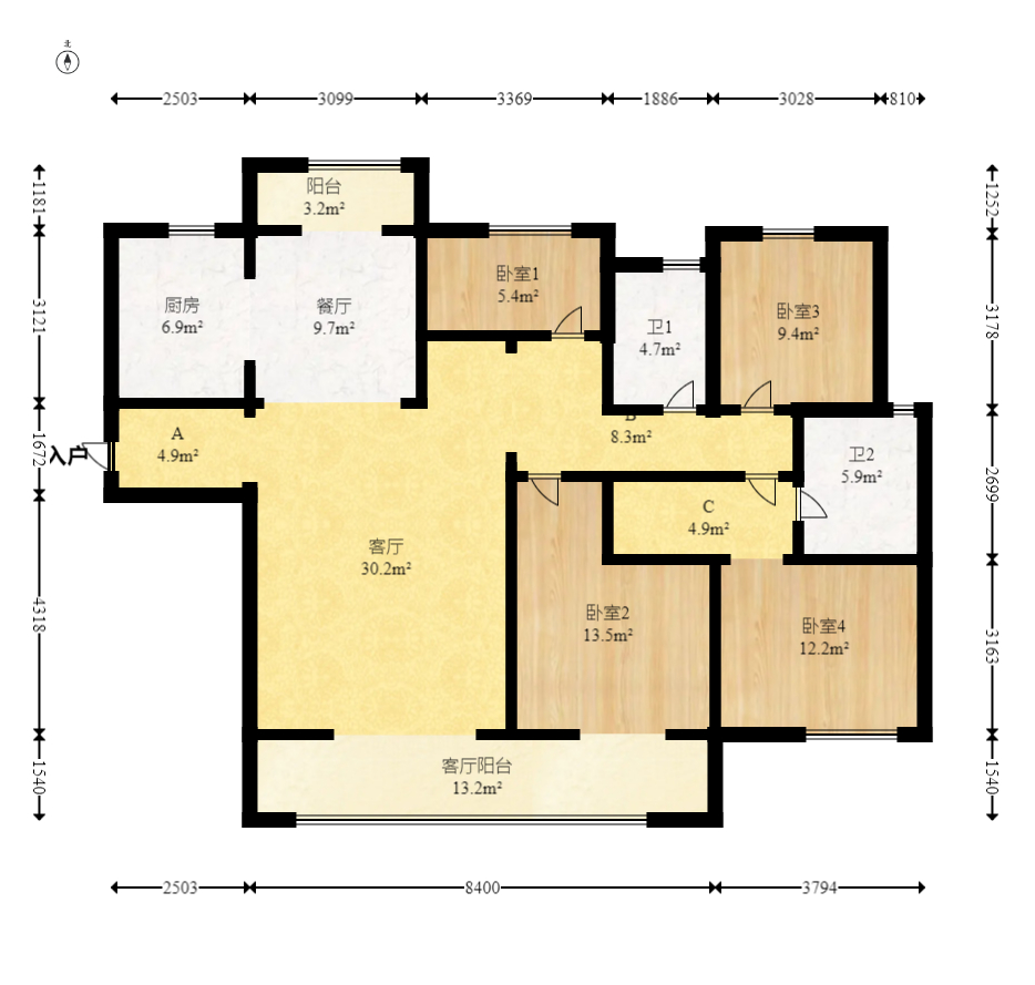 中建钰和城  4室2厅2卫   190.00万室内图1