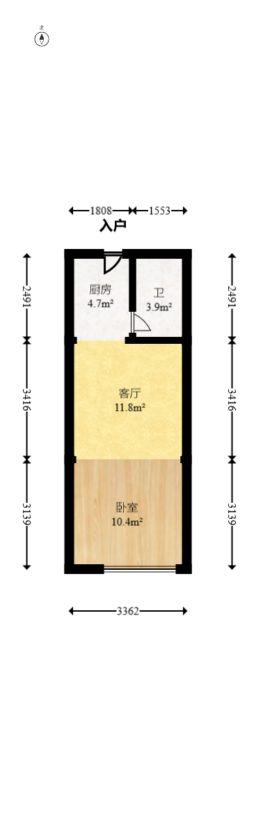 信诚湘江揽月（至善美景大厦）  1室1厅1卫   25.00万室内图1