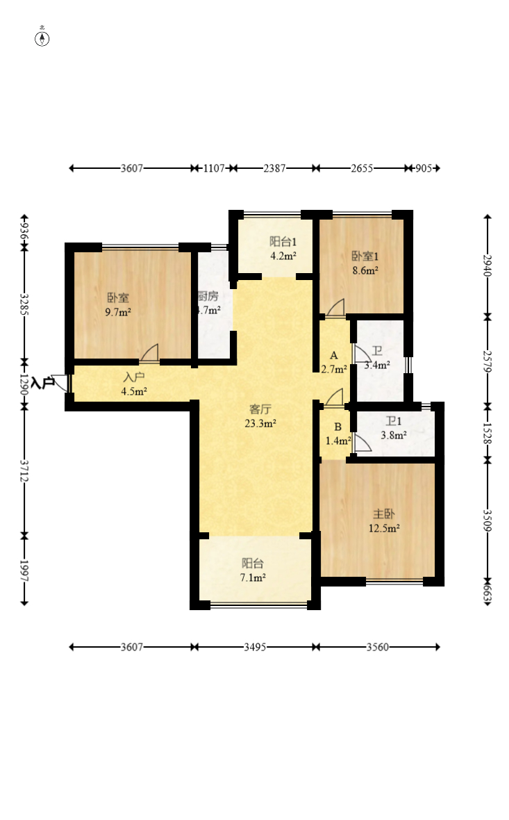 保利香槟国际 3室2厅2卫 95.0万 保利香槟国际 3室2厅2卫 95.0万户型图