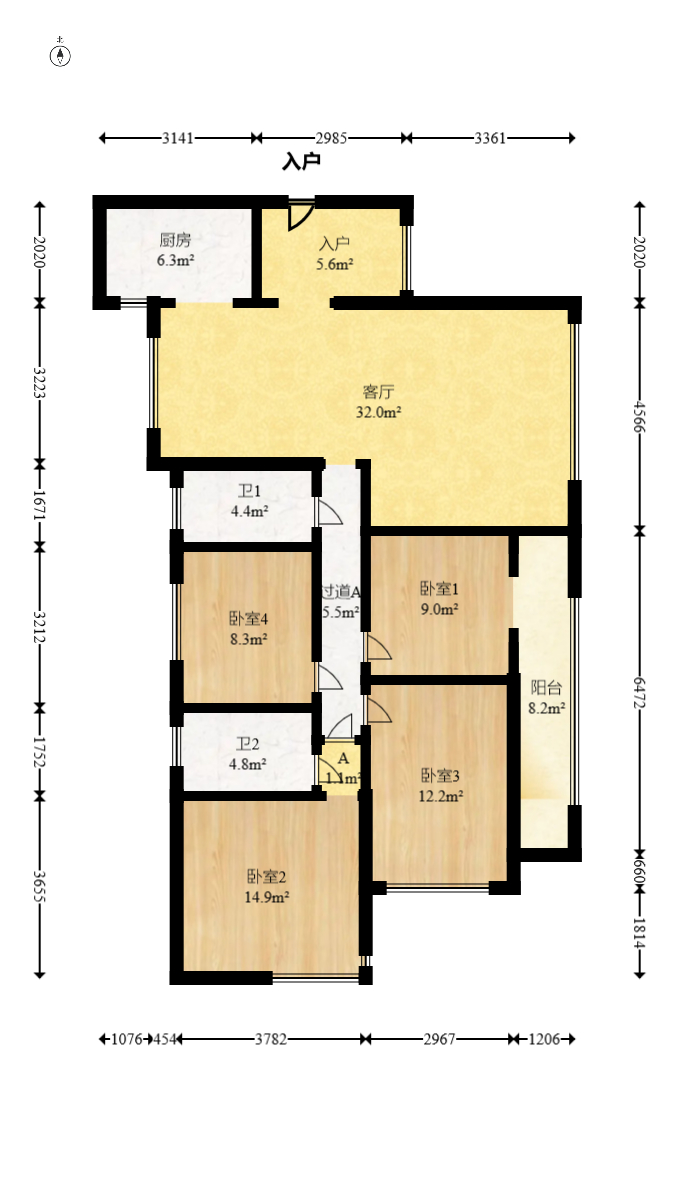 鑫科明珠  4室2厅2卫   145.00万室内图1