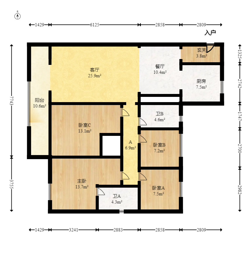 越秀悦湖台  4室2厅2卫   238.80万室内图1